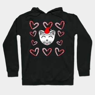 Happy Cat Candy Cane Hearts (White Cat) Hoodie